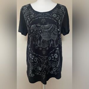 Mic and Jax Women’s Black Graphic Elephant T-Shirt, Size L
